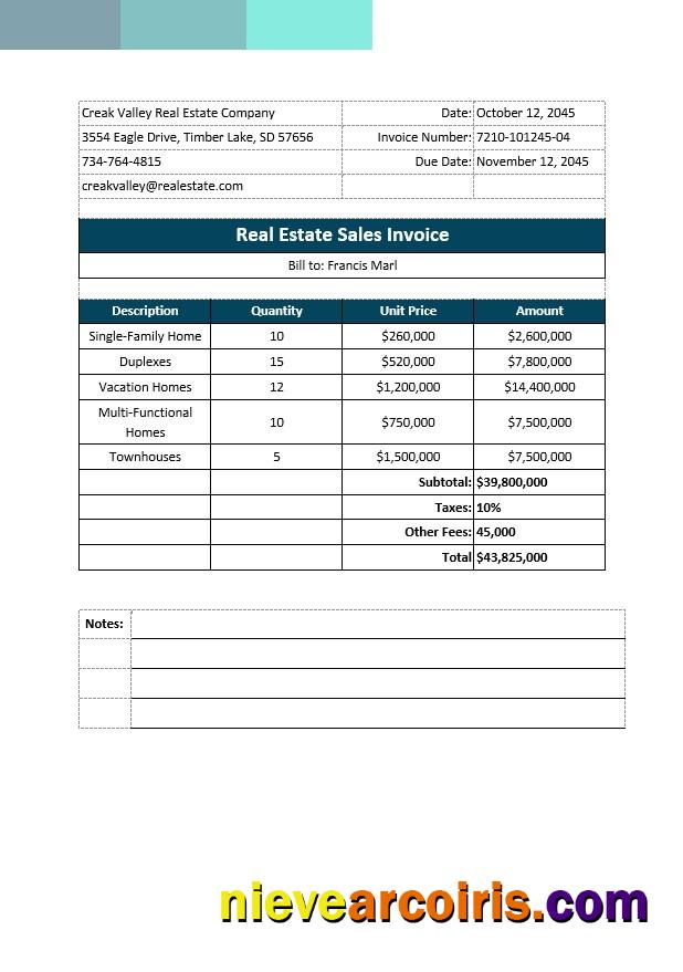 Real Estate Sales Invoice